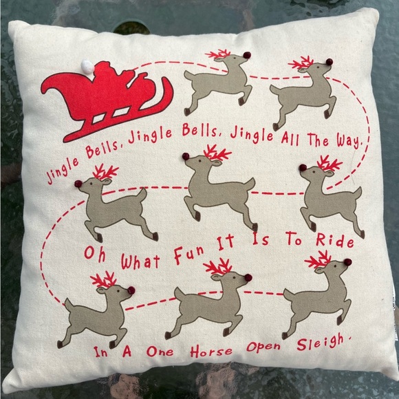 Ashland Decorative Throw Pillow Santa Sleigh Reindeer 3D Nose Jingle Bells - Picture 3 of 9